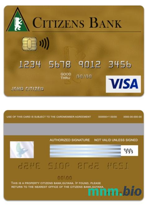 Guyana Citizens Bank visa złoto karta przykład w formacie PSD